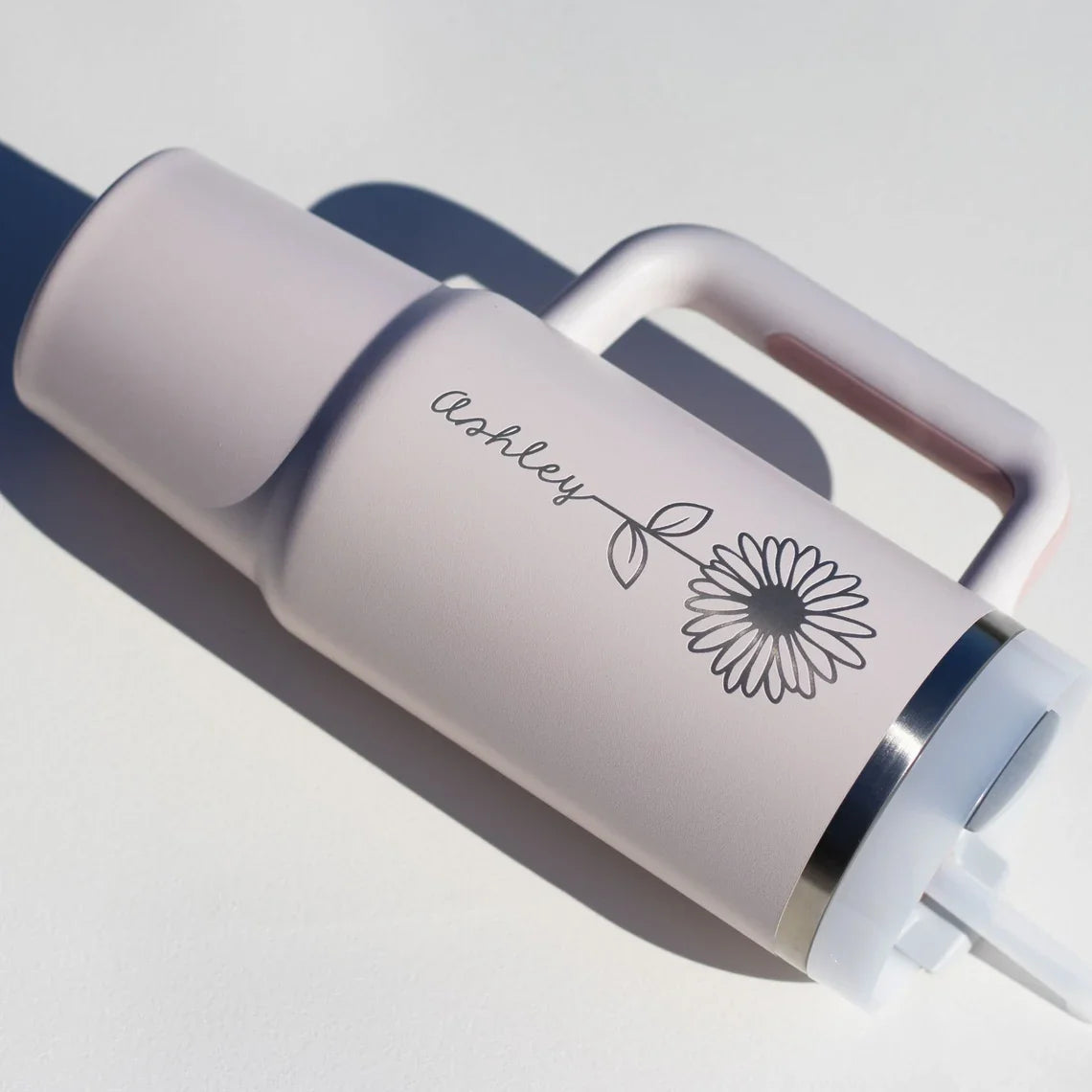 Birth Flower Personalized Tumbler With Straw, Lid and Handle | Ideal Personalized Gifts for Loved One
