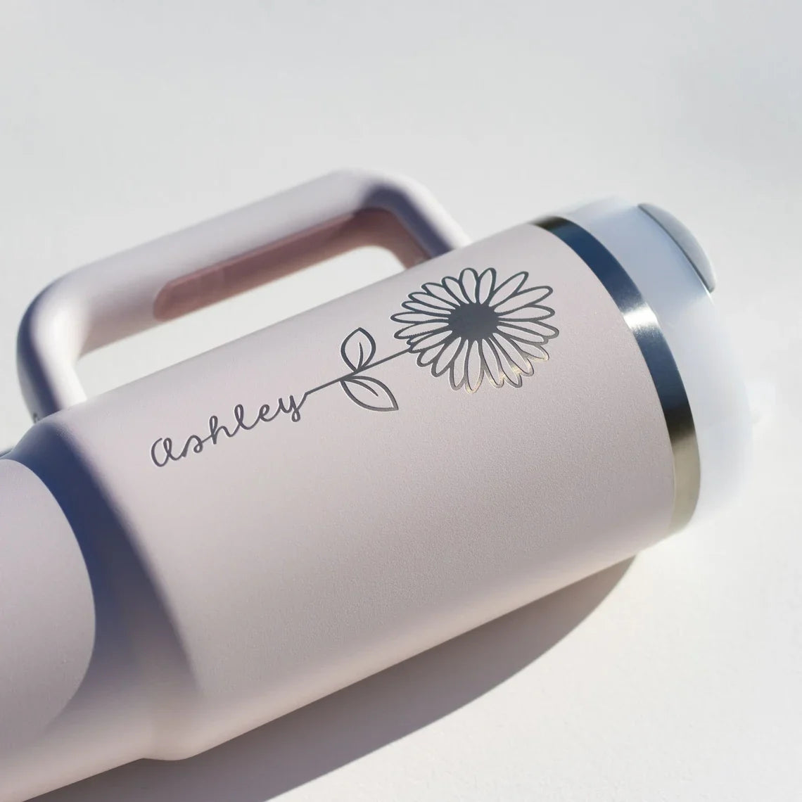 Birth Flower Personalized Tumbler With Straw, Lid and Handle | Ideal Personalized Gifts for Loved One
